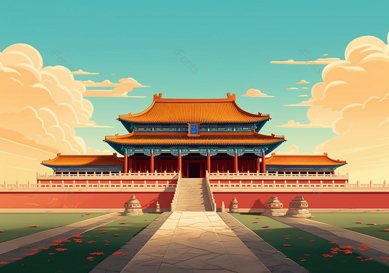 北京故宫古建筑宫殿夏季插画背景,插画/手绘图,插画/手绘图库,插画/手绘图下载,插画/手绘